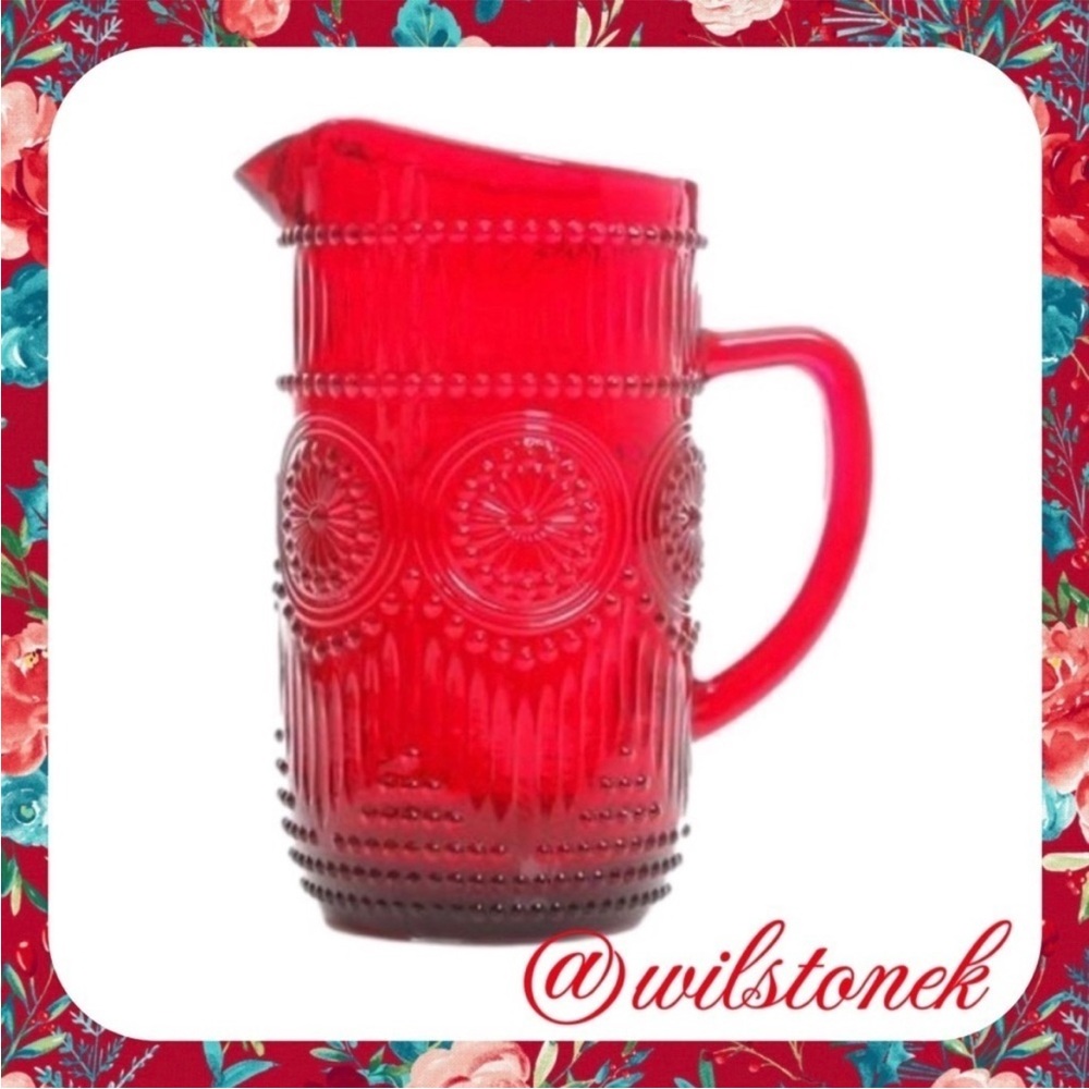 ❤️ Rare - The Pioneer Woman Red Adeline glass Pitcher- 54 ounces